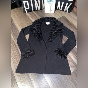 Black Faux-Fur Trim Knit cardigan